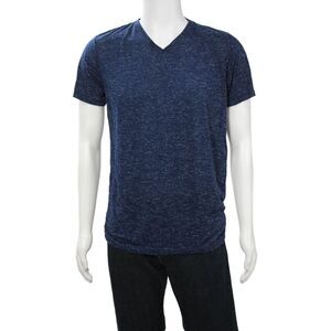 Renuar Mens Dark Blue V-Neck Graphic Quote T-Shirt Polyester Viscose Size M